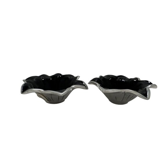 NEW Julia Knight Flowers Lily 5" Black Caviar Bowls Enamel Aluminum Signed - Picture 2 of 9